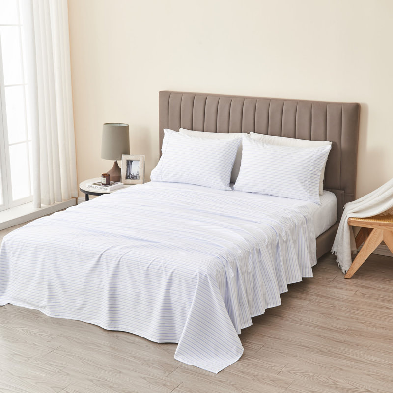 Sky Blue Striped Twin Microfiber Sheet Set