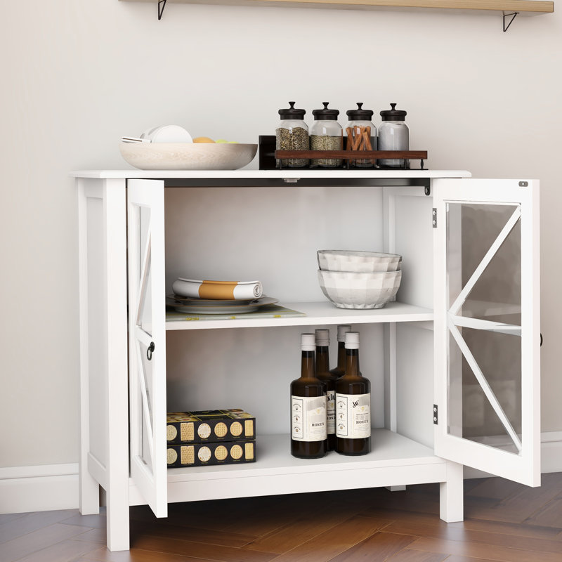 Buffet de cuisine à double porte en verre - option de rangement rustique. Portes de style Shaker, nickel. , Finition. Blanc, assemblage simple. Grandes armoires à portes pour l'organisation de la maison. Fabrication, blanc à