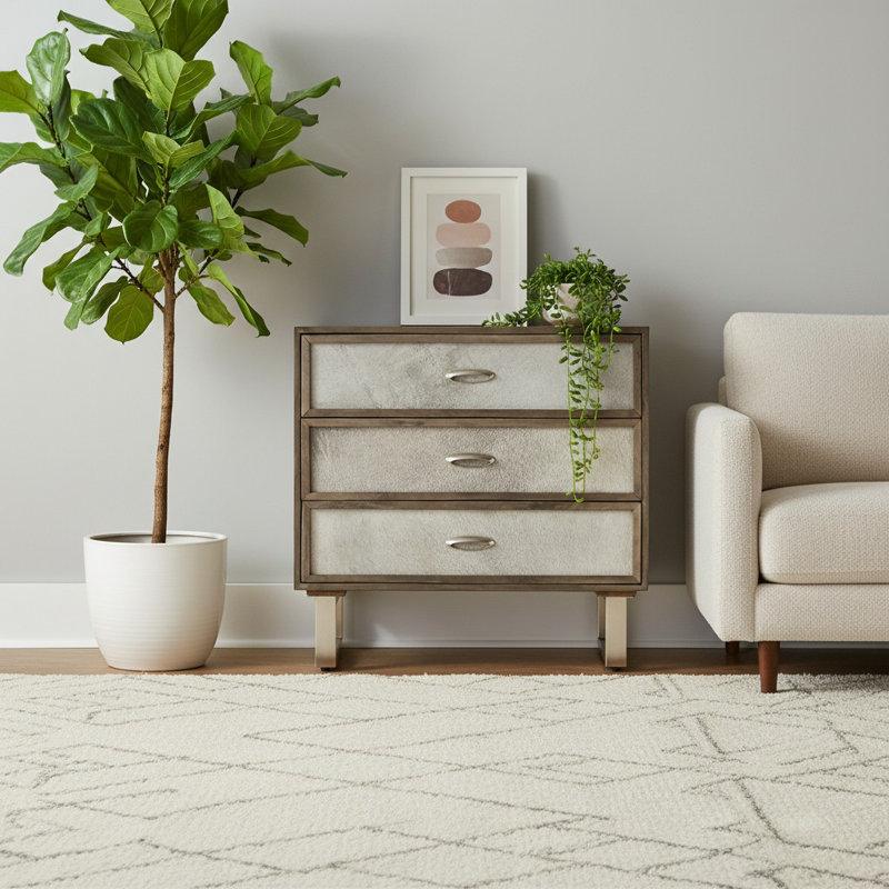 Commode d'appoint 3 tiroirs en peau de vache