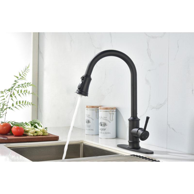 Robinet de cuisine rétractable à poignée simple en acier inoxydable noir mat à fonctionnement simple pour évier