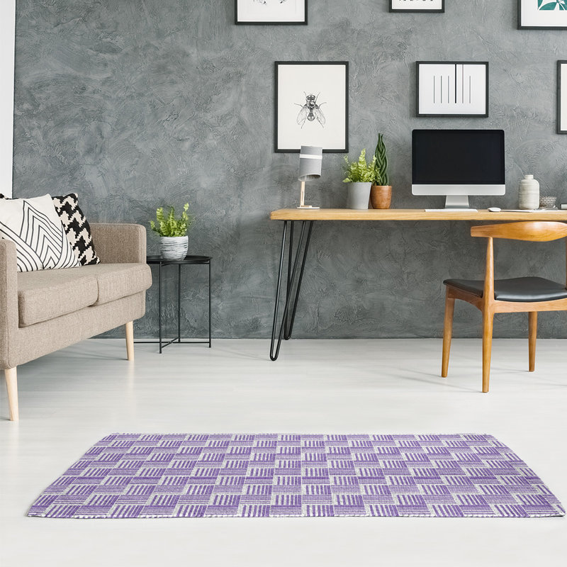 Tapis à rayures mauve/blanc basketweave, Rectangle 5 pi x 7 pi