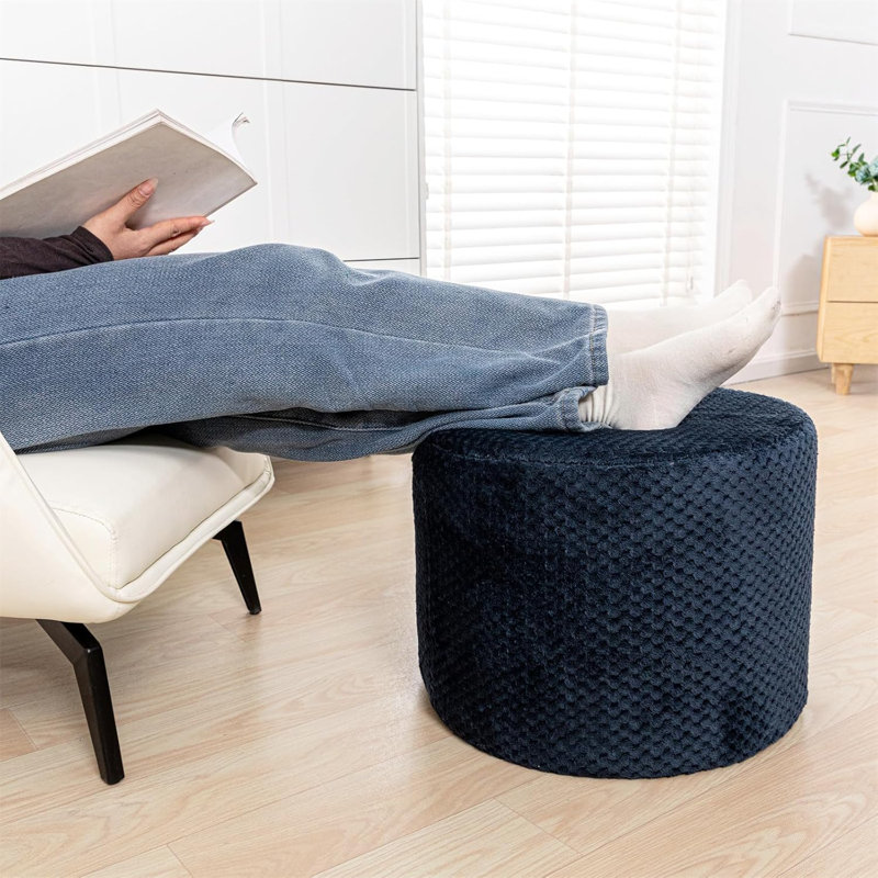 Round Boho Ottoman Foot Rest Navy Blue