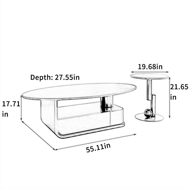Table basse minimaliste moderne de couleur assortie, H 17,71 po x L 55,11 po x l 27,55 po