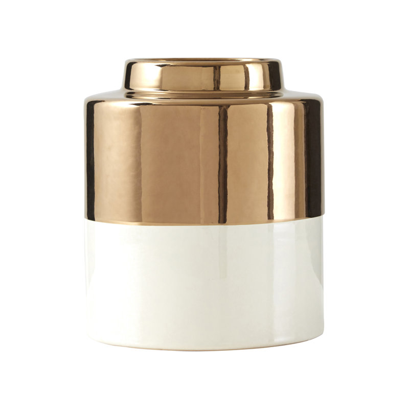Ahmed Ceramic Table Vase, 20cm H x 18cm W x 18cm D, White/Gold