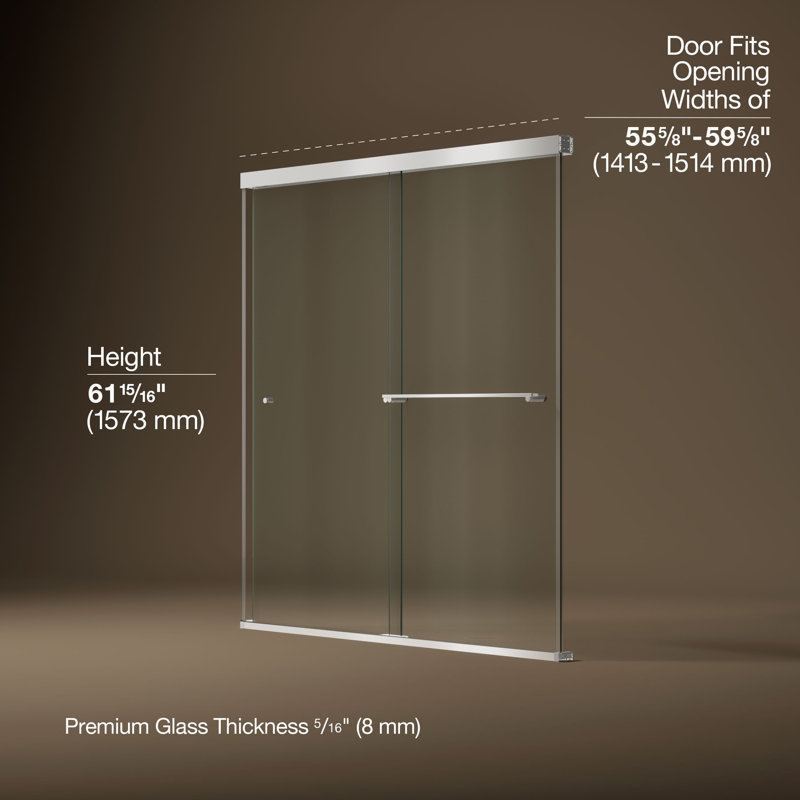 Revel 59.63'' x 62'' Double Sliding Bath Door with CleanCoat® Technology, Crystal Clear, Bright Polished Silver