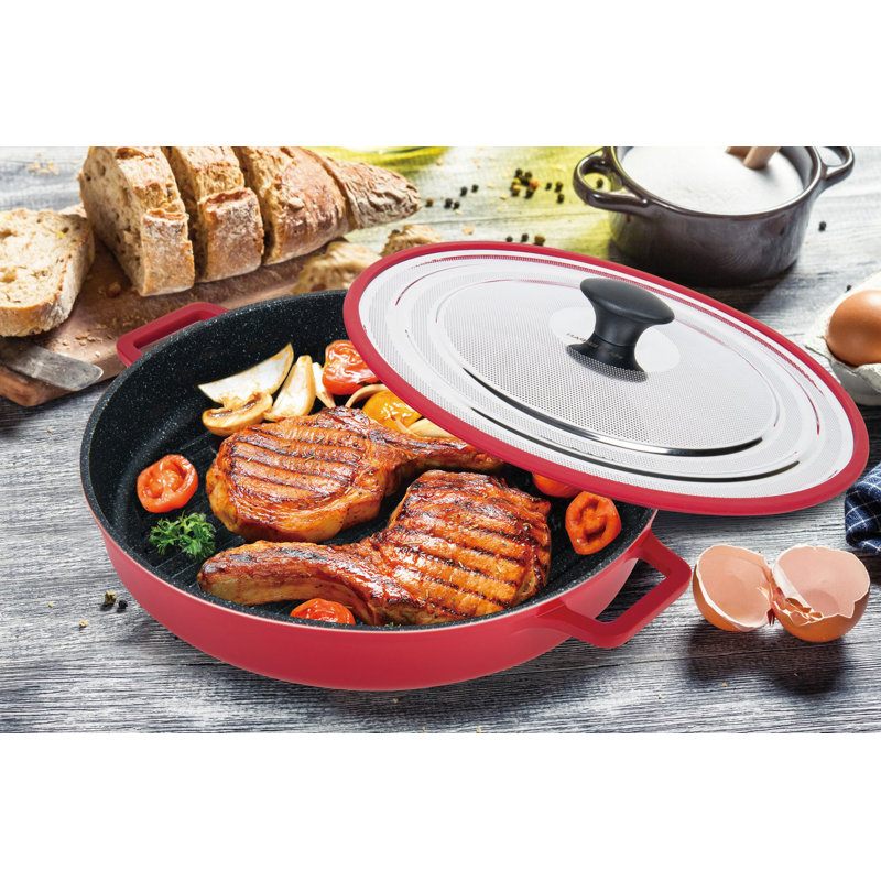 Non-Stick Aluminum Grill Pan / Griddle Set, Red