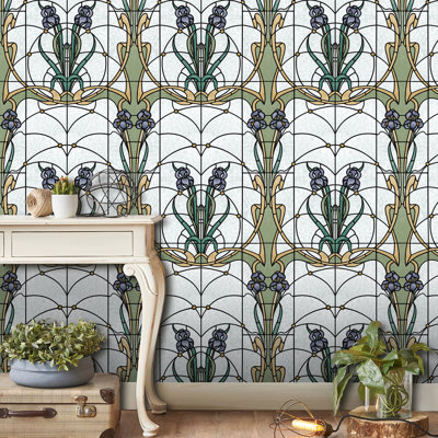 Floral Stained Glass Purple Flower Wallpaper