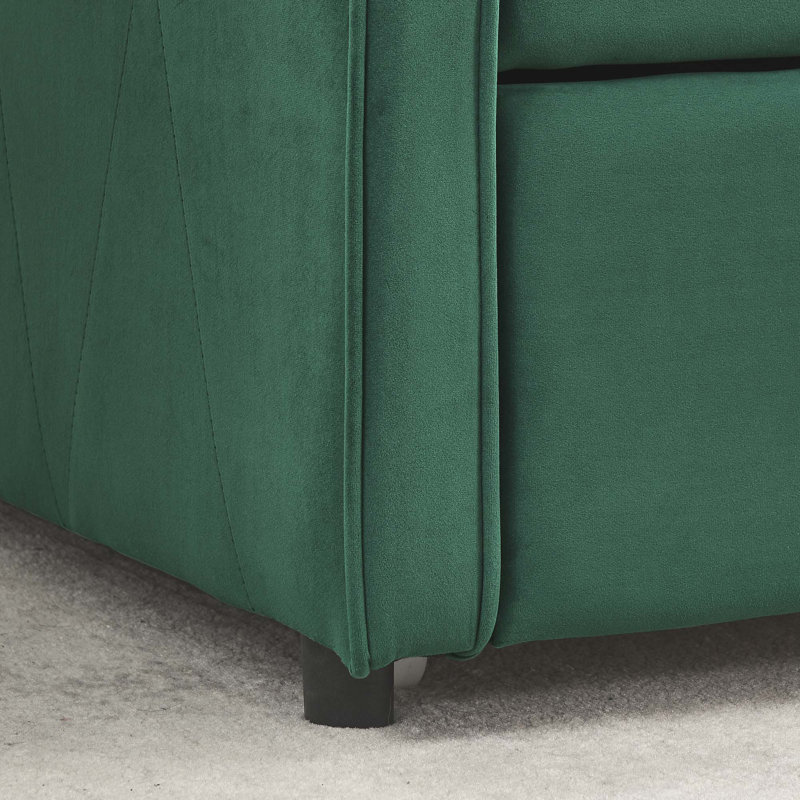 Twin Size Daybed with Trundle, Upholstered Tufted Sofa Bed with Waved Shape Arms, Green, Space-Saving Sofa Bed for Bedroom or Living Room (80.5"x44.5"x33.5")