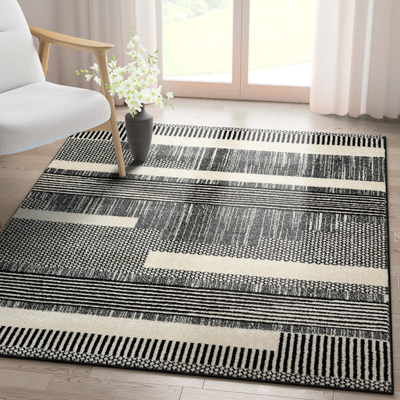  Tapis gris foncé Mystic Athena Tribal, Rectangle 7 pi 10 po x 9 pi 10 po