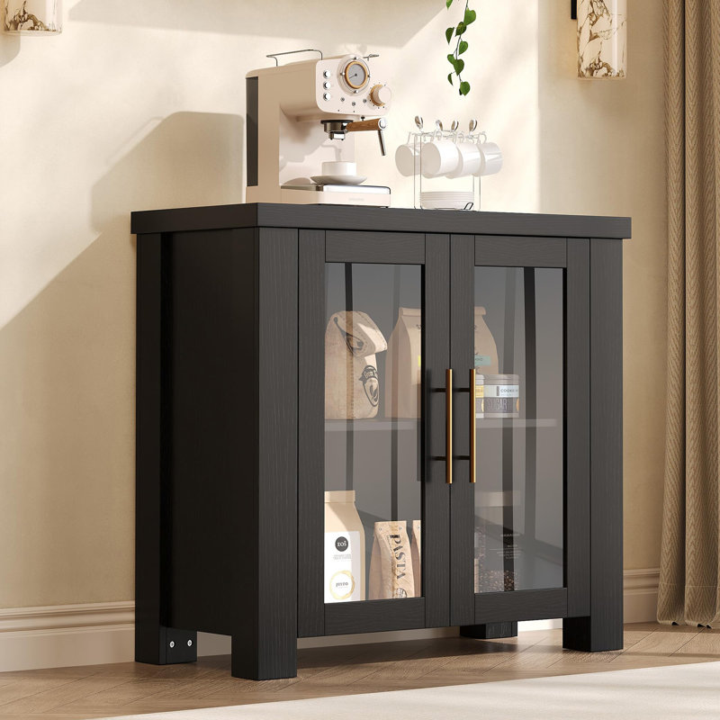 Buffet Cabinet with Storage, Sideboard Credenza with Tempered Glass Doors, Black