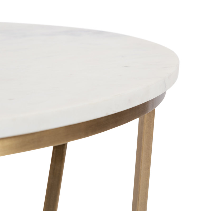 Solid Wood Top Single Coffee Table, White/Gold