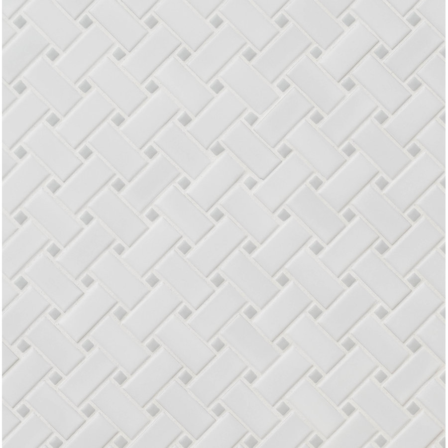 White and Gray Basketweave 12" x 12" Matte Porcelain Mosaic Floor and Wall Tile