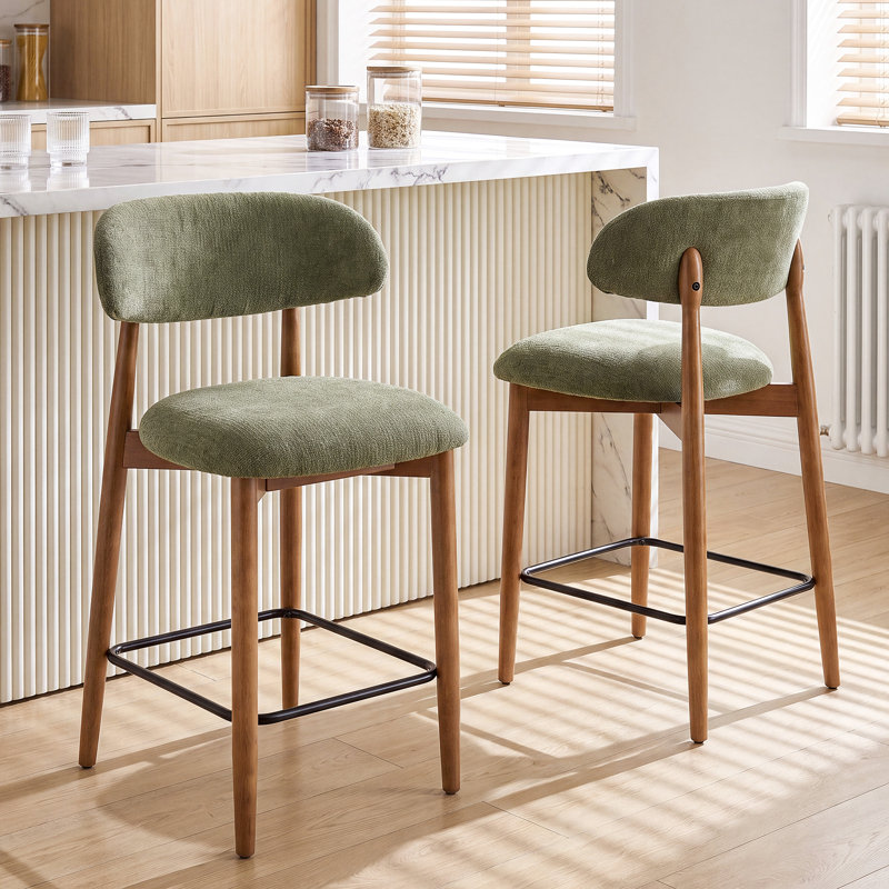 Upholstered Solid Wood Barstool Chair, Green