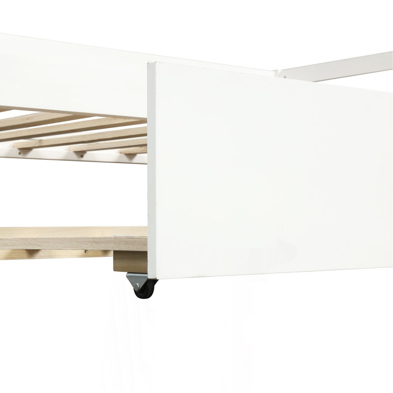 Lit de jour avec cadre gigogne, taille simple, blanc, Blanc