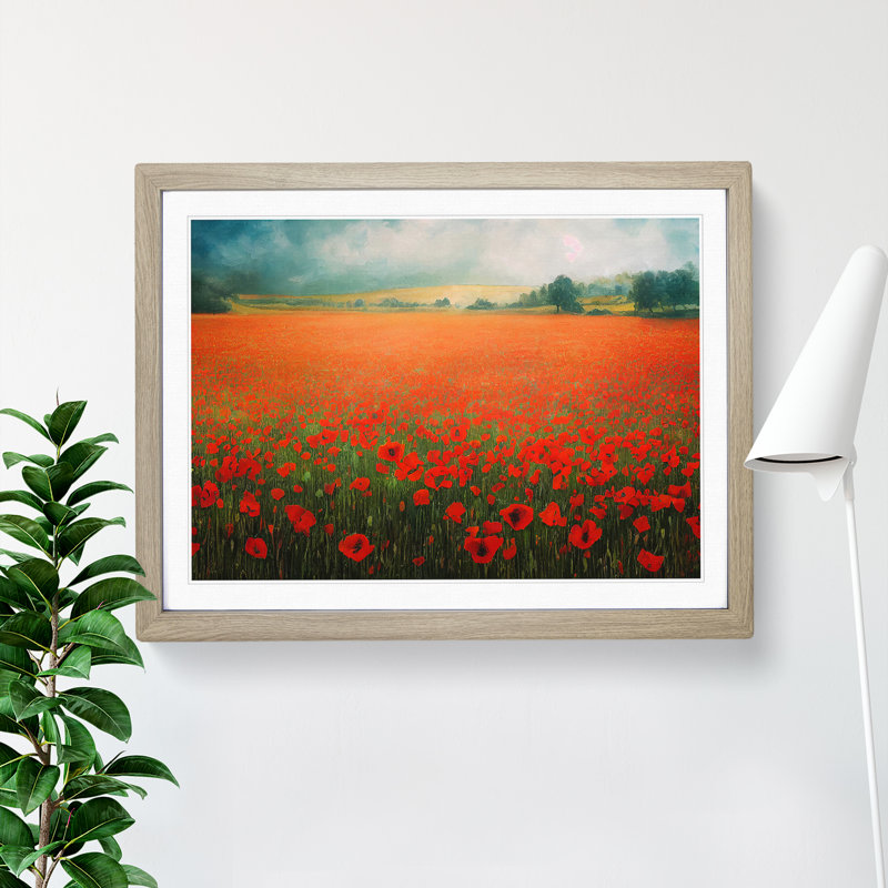 Dazzling Poppy Field Flowers - Framed Print, 46cm H x 64cm W x 2cm D, Oak