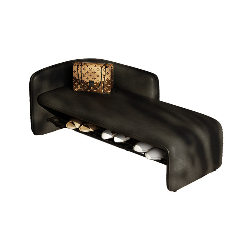 Banc de rangement en cuir massif et minimaliste, Noir