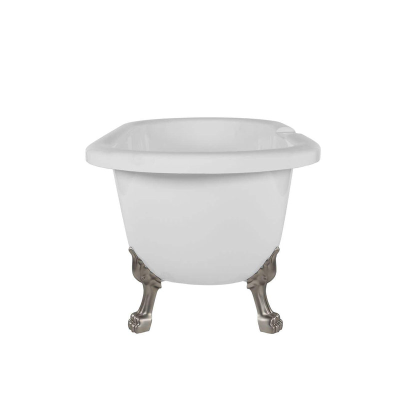 66.75'' x 30'' Freestanding Soaking Acrylic Bathtub, White / Brushed Nickel