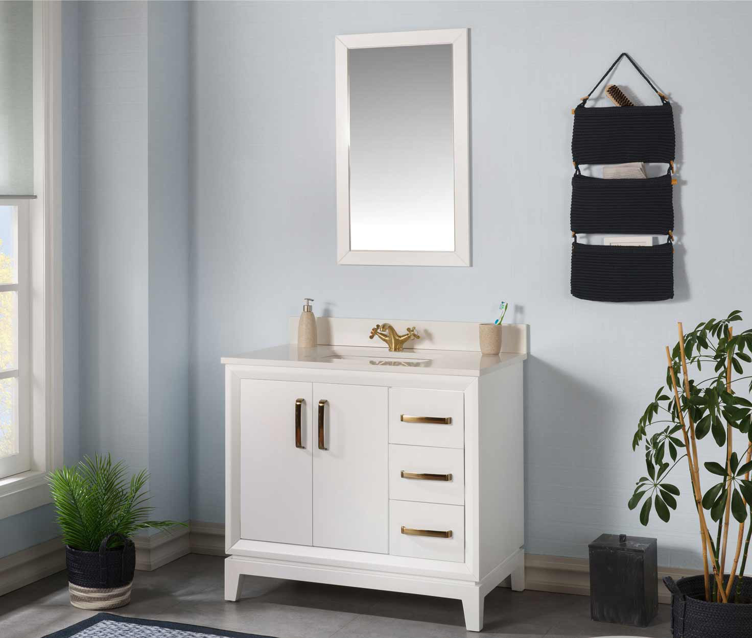 Adorn Vanity Fabia 36'' Free-standing Single Bathroom Vanity with Quartz Vanity Top & Mirror ...
