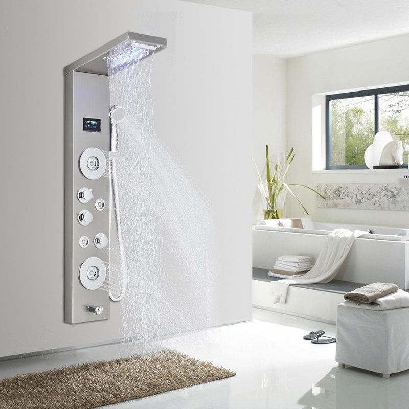 Panneau de douche 47,2 po avec pomme de douche fixe, Nickel brossé