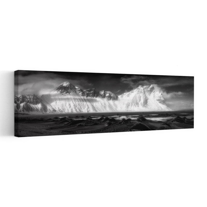 «Dramatic Winter Peaks», art dramatique serein abstrait paysage de montagne, H 12 po x l 36 po