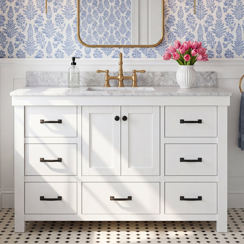 Galvan 60'' Single Bathroom Vanity with Carrara Marble Top, White