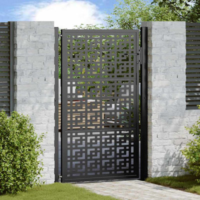 vidaXL Garden Gate Black 105x155 cm Steel Cross  Design