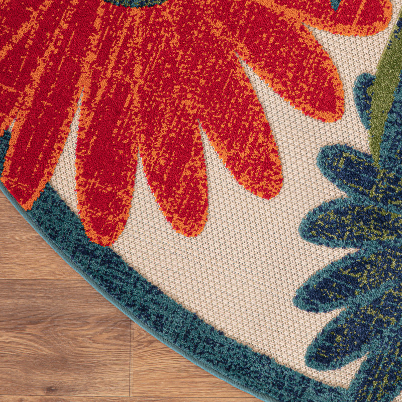 Tapis intérieur / extérieur floral Noleen, Rond 5 pi 3 po