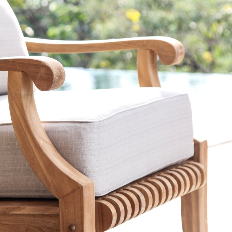 Chaise de patio en teck avec coussins Jo, Beige