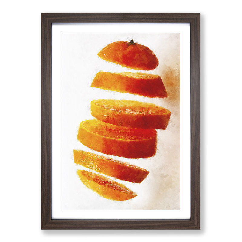 Floating Sliced Orange - Picture Frame Painting Print, Walnut Framed, 87cm H x 62cm W x 2cm D