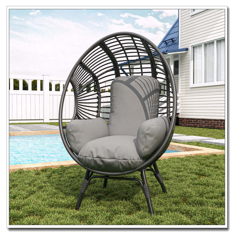 Fauteuil à œufs suspendu avec dossier arqué, coussin de 8 pouces et capacité de 400 lb, Gris, Noir