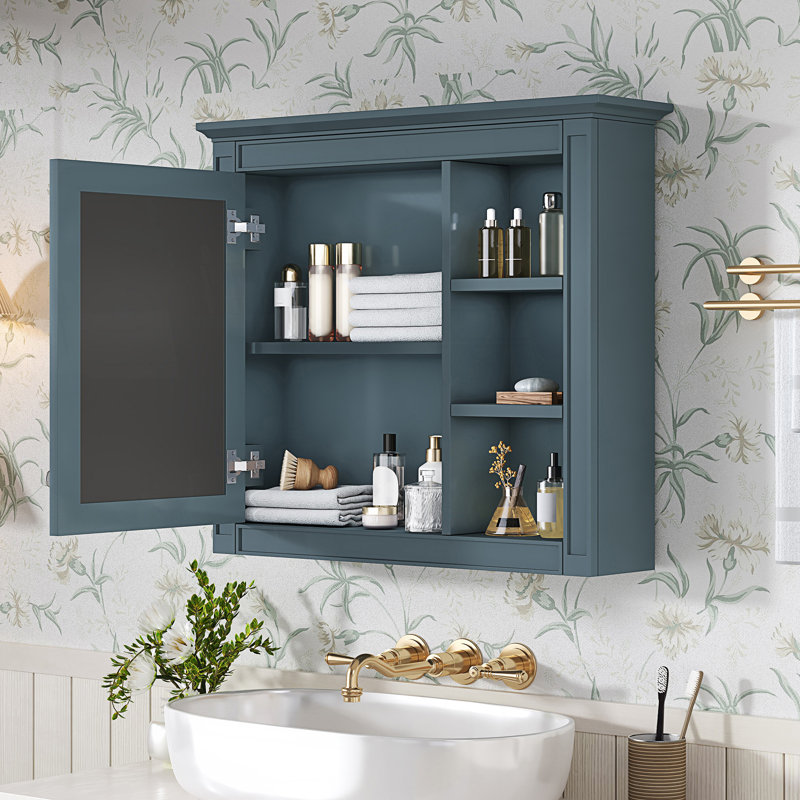 Armoire à pharmacie, armoire de rangement murale pour salle de bain, armoire d'appoint, Bleu