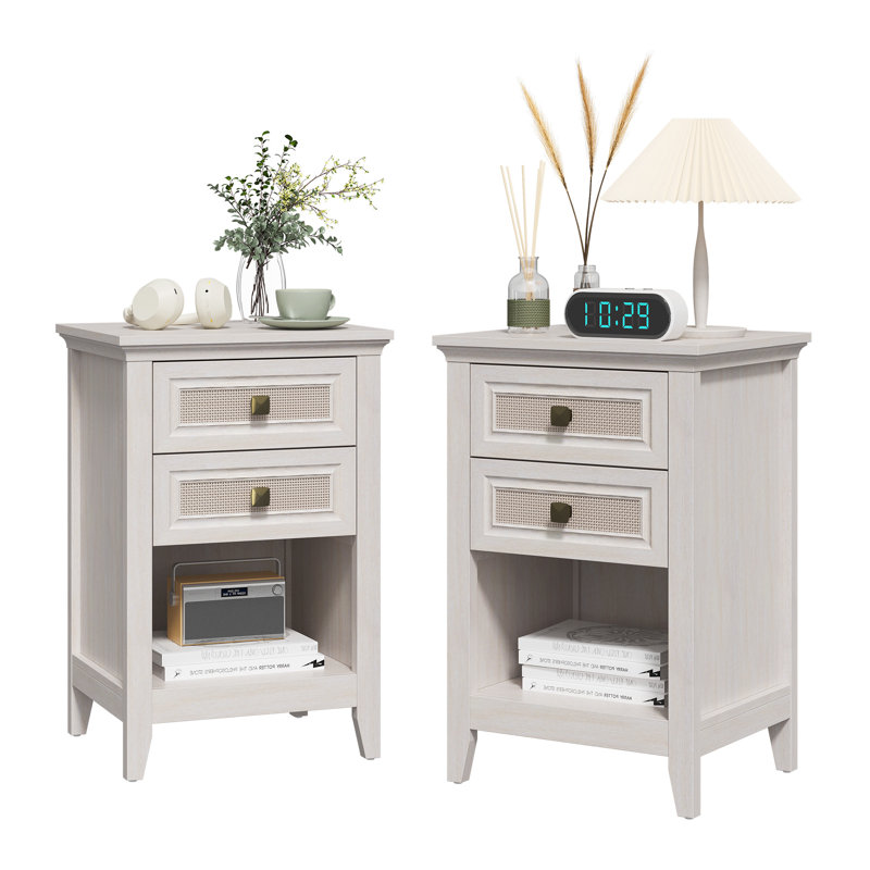 Nightstands With Rattan Drawers, Set of 2, 2