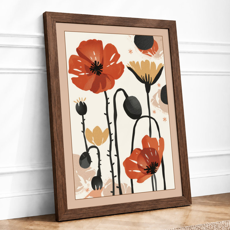 Poppies And Botanicals Botanical - Print, Walnut, A3 - 42.0 x 29.7 cm