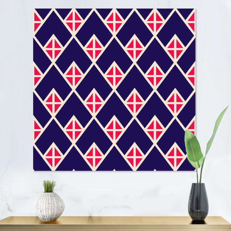 Chevron géométrique rouge et bleu - Impression sur toile, H 16 po x l 16 po, Toile tendue