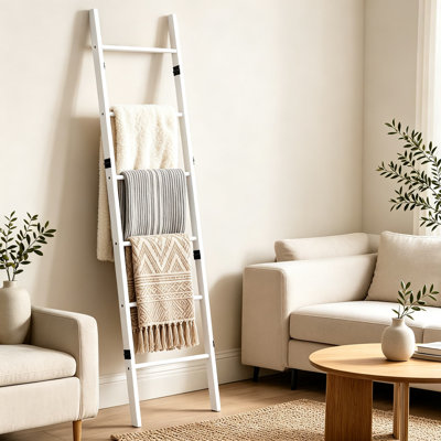 Échelle de couverture en bois avec tablette, porte-serviettes incliné à six niveaux pour le salon, la chambre à coucher et la salle de bain, décor de maison de campagne pour courtepointes, jetés et serviettes