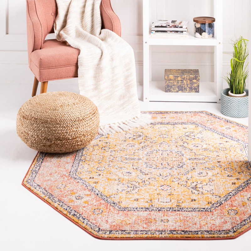 Alkire Oriental Area Rug, Octagon 5' x 5', Yellow