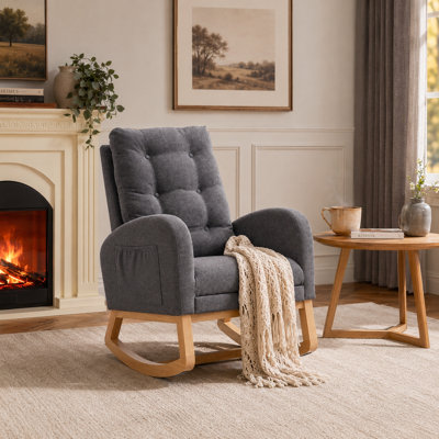 Chaise berçante d'intérieur rembourrée avec repose-pieds et poche latérale