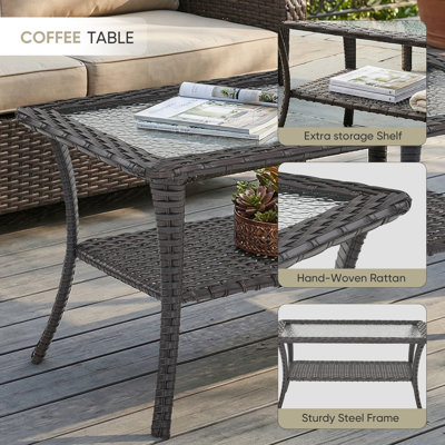 Ensemble de conversation extérieur en résine tressée 8 pièces avec coussins de 15 cm et table basse de rangement, idéal pour les fêtes dans le jardin.