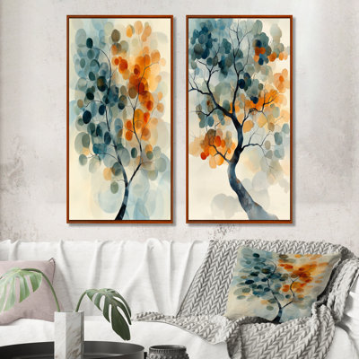 Ensemble de 2 pièces d'art mural orange et bleu à motif abstrait «I»