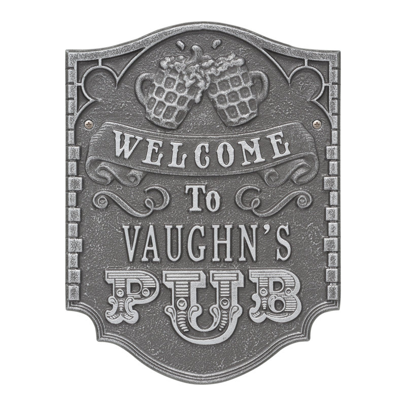 Pub Welcome 4-Line Wall Décor, Pewter Silver, Yes
