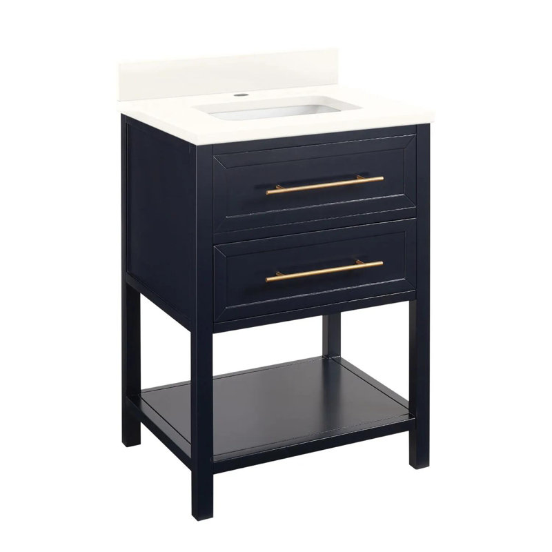 24" Robertson Single Bathroom Vanity Set with Oval Undermount Sink, 8" Widespread, Arctic White Quartz, Midnight Navy Blue