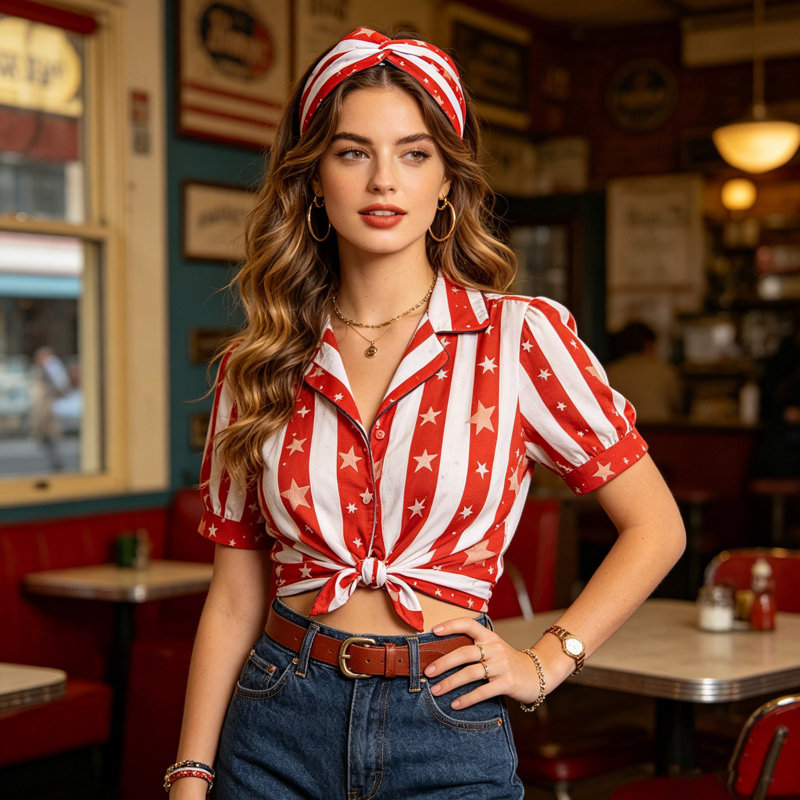 Drapeau du 4 juillet Bandeau noué patriotique à bande étoilée Bandeau non absorbant la transpiration pour le yoga