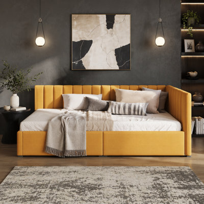 Lit de jour simple rembourré en lin élégant avec 2 tiroirs de rangement spacieux pour une vie moderne et une utilisation efficace de l'espace