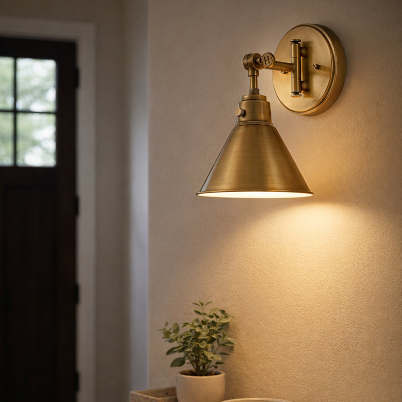 Arti 7.75-in Swing Arm Single Light Wall Sconce with On/Off Switch, Heritage Brass