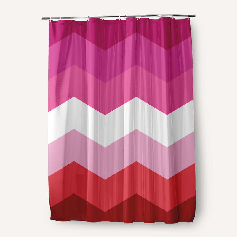 Rideau de douche en polyester à chevrons, Rouge / rose / blanc