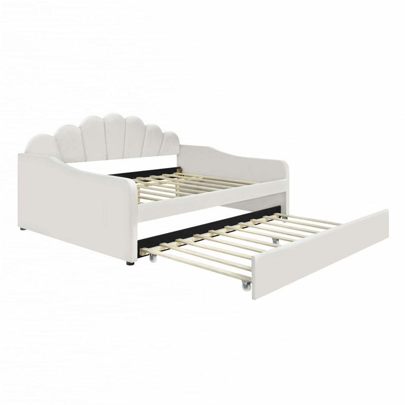 Structure de lit de jour double avec lit gigogne, Beige