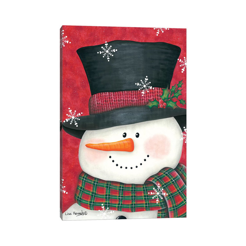 Holly And Plaid Snowman by Lisa Kennedy - Wrapped Canvas Print, 45.72cm H x 45.72cm W x 1.905cm D