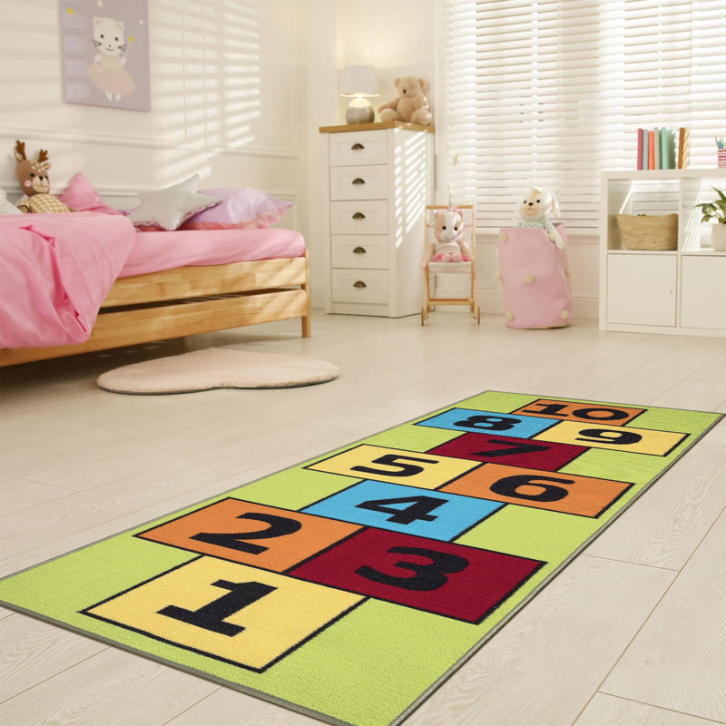 Easy Clean Non-Slip Rubberback Educational Town Traffic Play Kids Bedroom, Playroom Area Rug, Rectangle 2'7" x 6', Green
