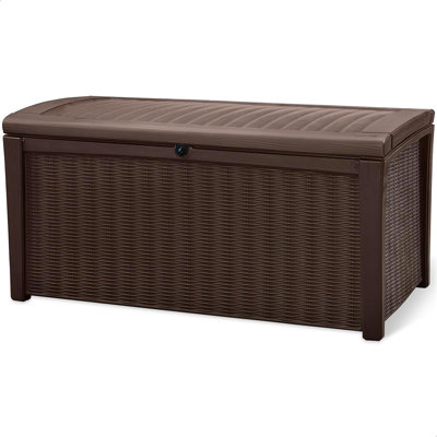 Keter Borneo 110 Gallon Rattan Wicker Resin Patio Deck Storage Box Bench by Keter