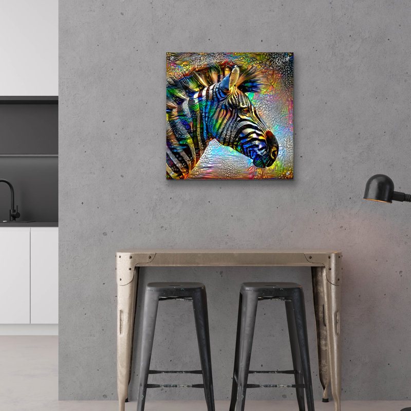 Art mural en verre épique «Zebra» par Pierre Gavidia, 24 po x 24 po, H 24 po x l 24 po